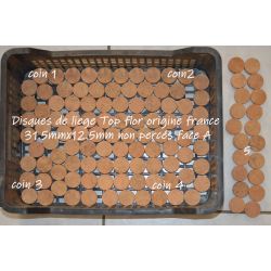 Les 6 Rondelles de liège pleine fleur origine france ou sans trou central 31.5x12.5